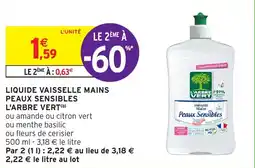 Intermarché Hyper LIQUIDE VAISSELLE MAINS PEAUX SENSIBLES L'ARBRE VERT(b) offre