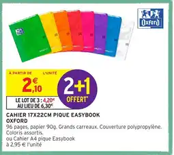 Intermarché Hyper CAHIER 17X22CM PIQUE EASYBOOK OXFORD offre
