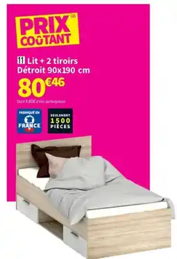 Conforama Lit + 2 tiroirs Détroit 90x190 cm offre