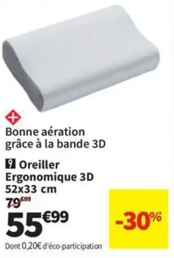 Conforama Oreiller Ergonomique 3D 52x33 cm offre