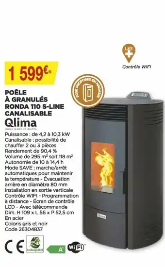 Bricomarché Poêle à granulés Ronda 110 S-Line Canalisable offre