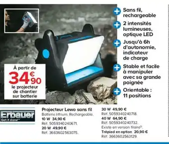 Castorama Projecteur Lewo Sans Fil offre