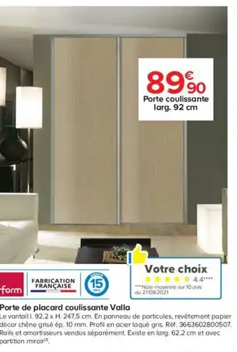 Castorama Porte de Placard Coulissante Valla offre