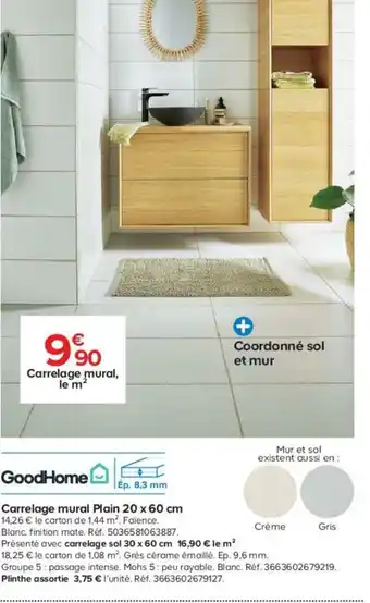Castorama Carrelage Mural Plain 20x60cm offre