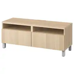 IKEA BestÅ Banc tv avec tiroirs, effet chêne blanchi/lappviken/stubbarp gris clair, 120x42x48 cm offre