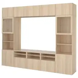 IKEA BestÅ Rangement tv/vitrines, effet chêne blanchi/lappviken motif chêne blanchi verre transp, 300x42x231 cm offre