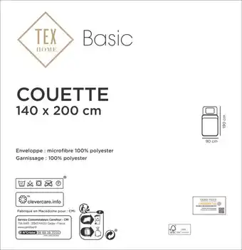 Carrefour TEX BASIC Couette Basic offre