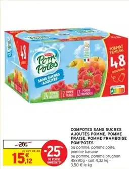 Intermarché COMPOTES SANS SUCRES AJOUTÉS POMME, POMME FRAISE, POMME FRAMBOISE POM'POTES offre