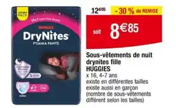 Cora x Carrefour Sous-vêtements de nuit drynites fille HUGGIES offre