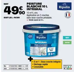 Brico Dépôt PEINTURE BLANCHE 10 L €INTEGRAL offre