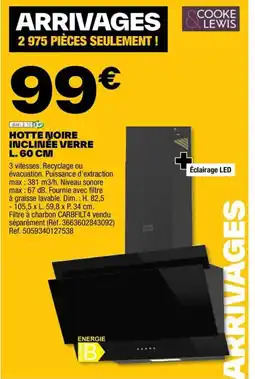 Brico Dépôt HOTTE NOIRE INCLINÉE VERRE L. 60 CM offre