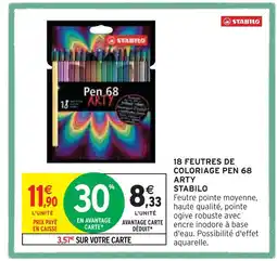 Intermarché STABILO 18 FEUTRES DE COLORIAGE PEN 68 ARTY offre