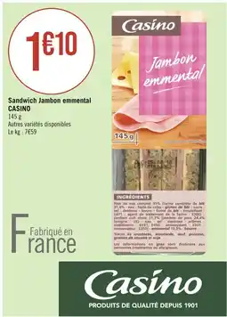 Géant Casino CASINO Sandwich Jambon emmental offre