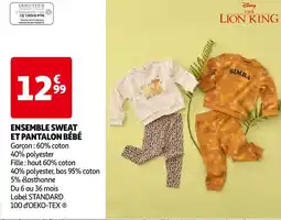 Auchan ENSEMBLE SWEAT ET PANTALON BÉBÉ offre