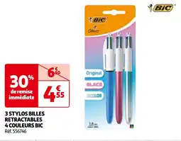 Auchan 3 STYLOS BILLES RETRACTABLES 4 COULEURS BIC offre