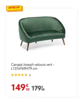 Gifi Canapé Joseph velours vert - L137xP69H79 cm offre