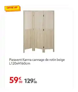 Gifi Paravent Kanna cannage de rotin beige L120xH160cm offre
