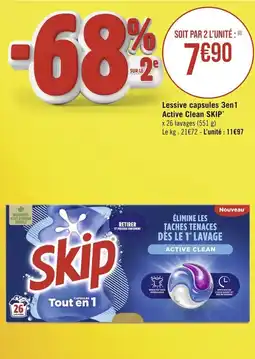 Casino Supermarchés Lessive capsules 3en1 Active Clean SKIP offre