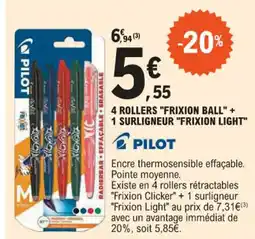 E.Leclerc 4 ROLLERS "FRIXION BALL" + 1 SURLIGNEUR "FRIXION LIGHT" offre