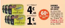 E.Leclerc SARDINES "LE TRÉSOR DES DIEUX" Au citron frais, offre