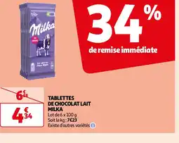 Auchan TABLETTES DE CHOCOLAT LAIT MILKA offre