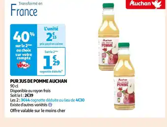 Auchan PUR JUS DE POMME AUCHAN offre