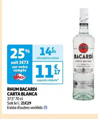 Auchan RHUM BACARDI CARTA BLANCA offre