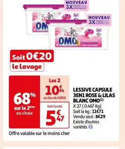Auchan LESSIVE CAPSULE 3EN1 ROSE & LILAS BLANC OMO offre