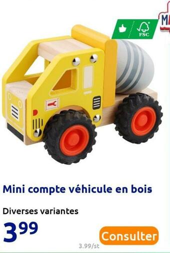 Action Mini compte véhicule en bois offre