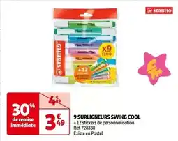 Auchan Stabilo - 9 surligneurs swing cool offre