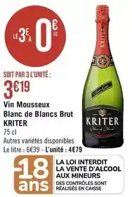 Géant Casino Kriter - vin mousseux blanc de blancs brut offre