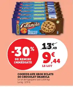 Hyper U COOKIES AUX GROS ECLATS DE CHOCOLAT GRANOLA offre