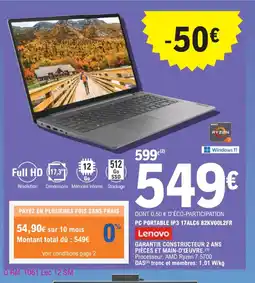 E.Leclerc PC PORTABLE IP3 17ALC6 82KV00L2FR Lenovo offre