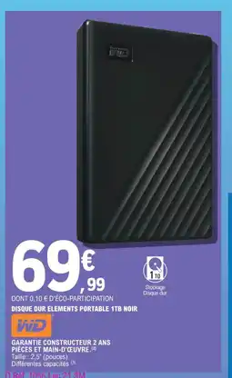 E.Leclerc DISQUE DUR ELEMENTS PORTABLE 1TB NOIR offre