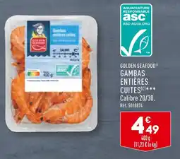 ALDI GOLDEN SEAFOOD GAMBAS ENTIÈRES CUITES offre