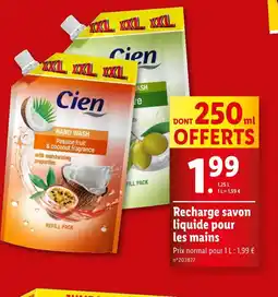 Lidl Cien Recharge savon liquide pour les mains offre