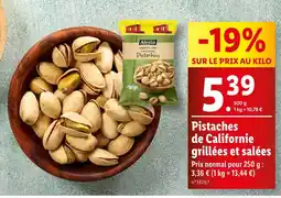 Lidl Alesto Pistaches de Californie grillées et salées offre