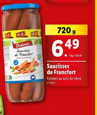 Lidl Dulano Saucisses de Francfort offre