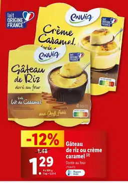 Lidl envia Gâteau de riz ou crème caramel offre