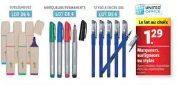 Lidl UNITED OFFICE Marqueurs, surligneurs ou stylos offre