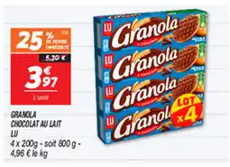 Netto GRANOLA CHOCOLAT AU LAIT LU offre