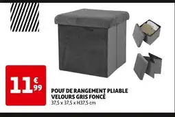 Auchan POUF DE RANGEMENT PLIABLE VELOURS GRIS FONCÉ offre