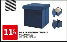 Auchan POUF DE RANGEMENT PLIABLE VELOURS BLEU offre