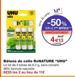 Monoprix UHU Bâtons de colle ReNATURE offre