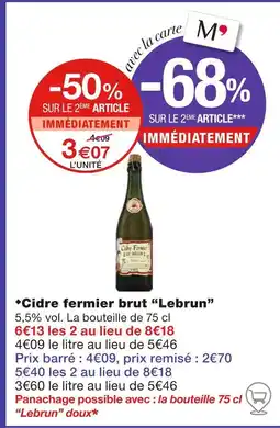 Monoprix Lebrun Cidre fermier brut offre