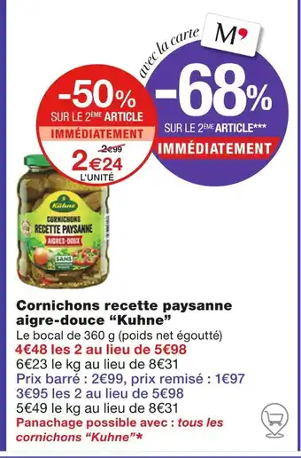 Monoprix Kuhne Cornichons recette paysanne aigre-douce offre