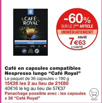 Monoprix Café Royal Café en capsules compatibles Nespresso lungo offre