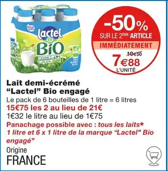 Monoprix Lactel Lait demi-écrémé Bio engagé offre