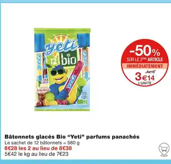Monoprix Yeti Bâtonnets glacés Bio parfums panachés offre
