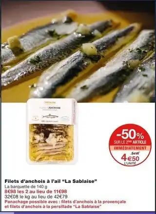 Monoprix La Sablaise Filets d'anchois à l'ail offre